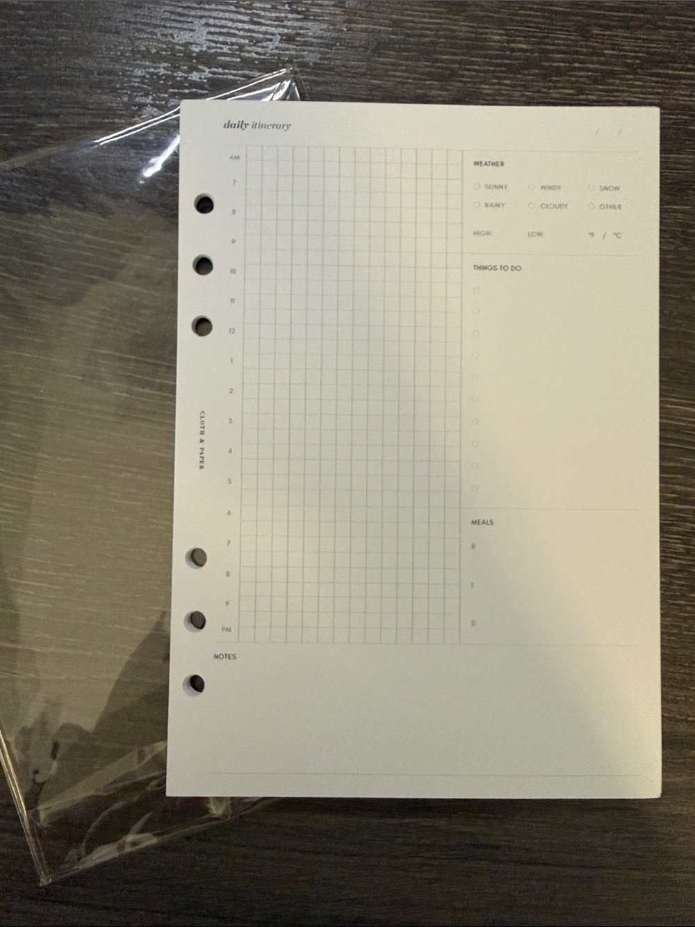 Cloth & Paper Undated Daily Itinerary Planner Refill - White
